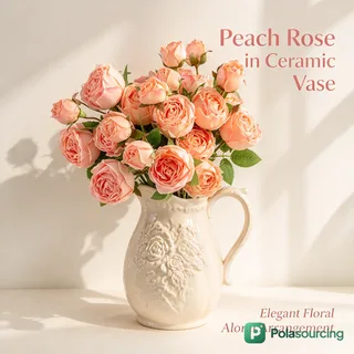 Peach Artificial Peony Roses Bundle