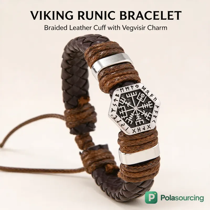 Viking Compass Braided Leather Bracelet