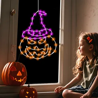 Witch Hat Pumpkin Window Light